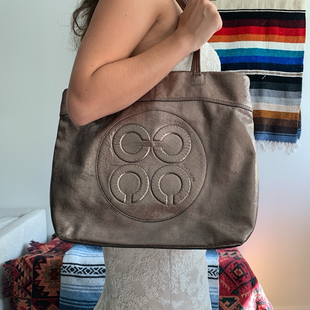 Metallic Coach Shoulder Tote Bag